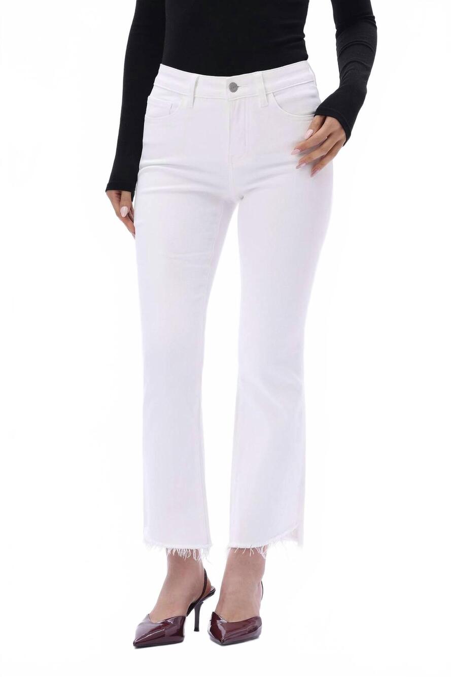 NEW BAYEAS stepped fray hem crop flare jeans in white